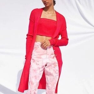 Free People Carly Hot Pink Ribbed Longline Cardigan